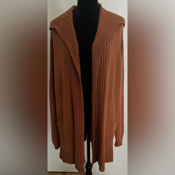Cyrus Sweaters - Cyrus Hooded Open Cardigan With Pockets In Saddle Color - Size XXL